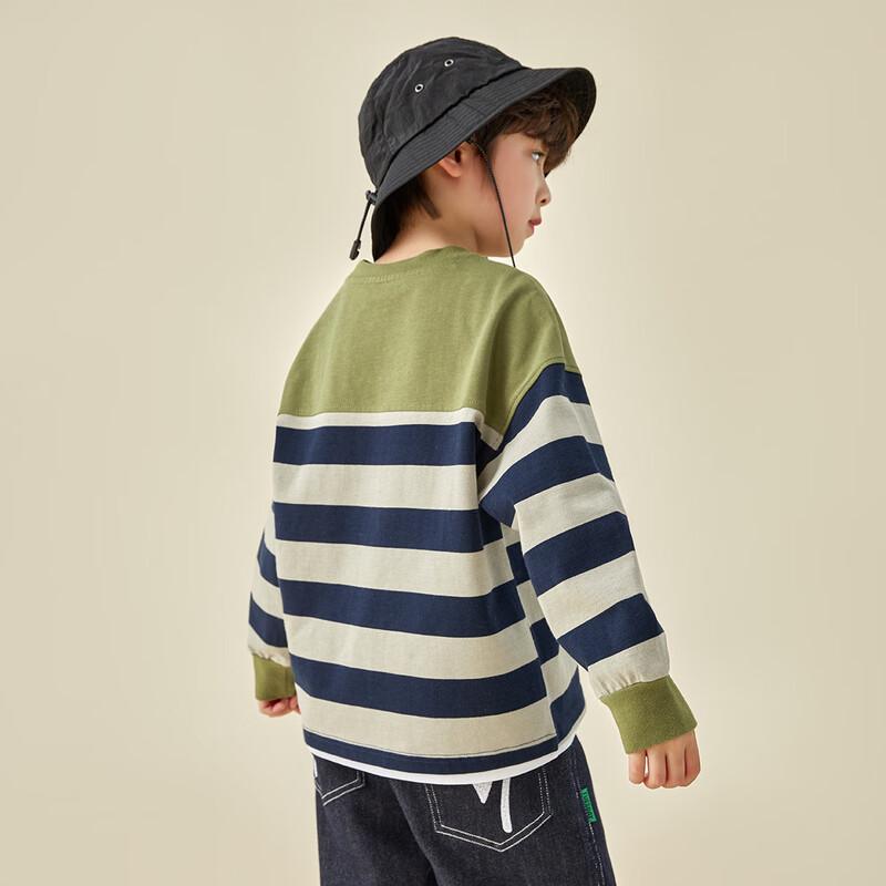 Duoduojia Boys  Anti-Pilling Cotton Color-Block Striped Raglan Sweatshirt 130