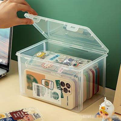 Large Capacity Clear Storage Box with Flip Lid - Ideal for Phone Cases, Stationery, Desk Organizer, Small Items & Jewelry - Perfect for Home Office