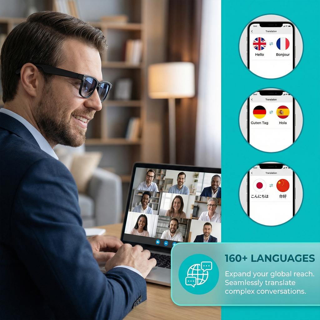 Audio BT Camera Glasses Real-Time 160 Language Translation Color-Change Len HD Smart Glasses Video Recording Glasses for Outdoor