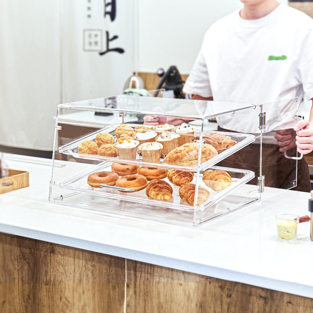 VEVOR Vetrina per Pasticceria, Vetrina da Banco Commerciale a 2 Piani per Panetteria, Scatola Espositore in Acrilico con Accesso Posteriore e Ripiani Rimovibili