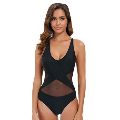 Effen Kleur Mesh Zwempak Dames Rugloos Diepe V Strand Zwempak