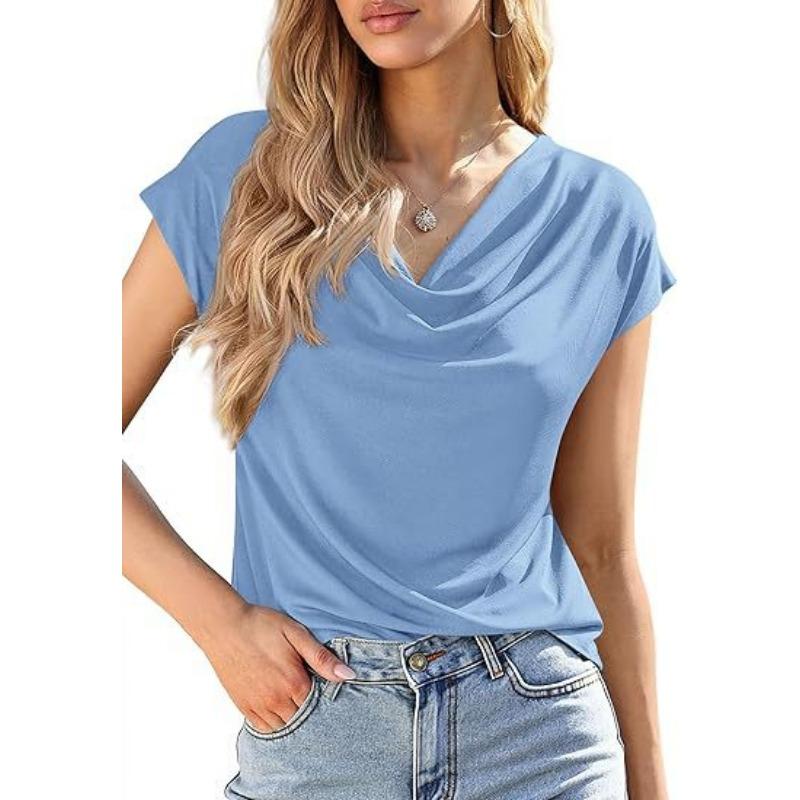Summer New Women's Short-sleeved T-shirt Fashionable and Versatile Swing Collar Pullover Top