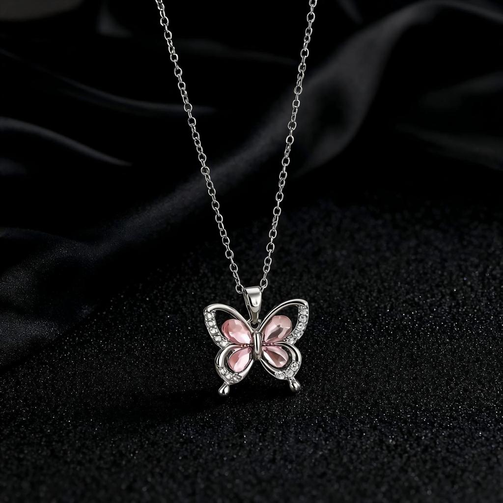 Trendy Zircon Butterfly Pendant Necklace For Women Small Collarbone Chain With Colorful Zirconia