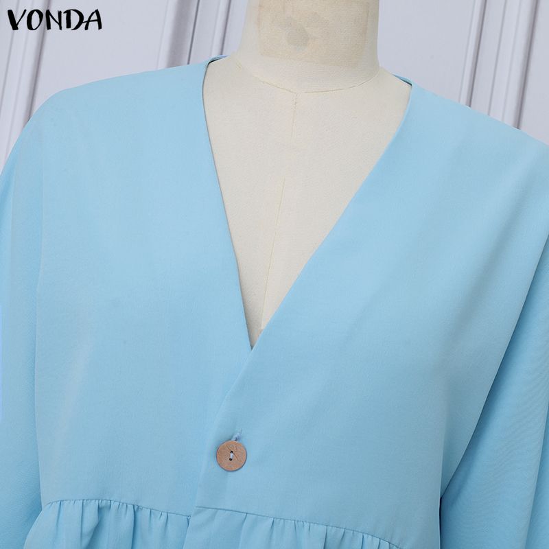 VONDA Two Piece Suit Women Deep V Neck Long Sleeve Blouse and Pants Casual Sets