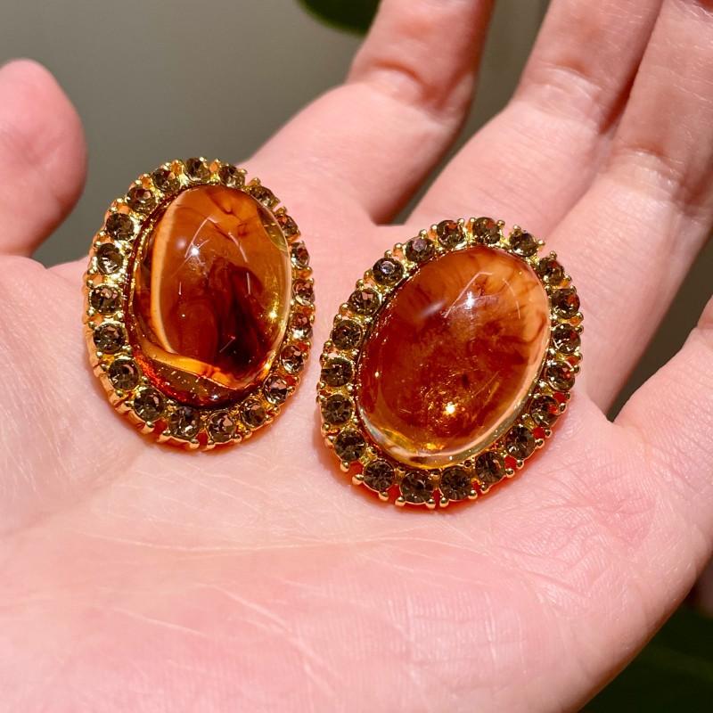 Natural tiger's eye stone series stud earrings for women Maillard exquisite retro earrings niche light luxury high-end temperament earrings
