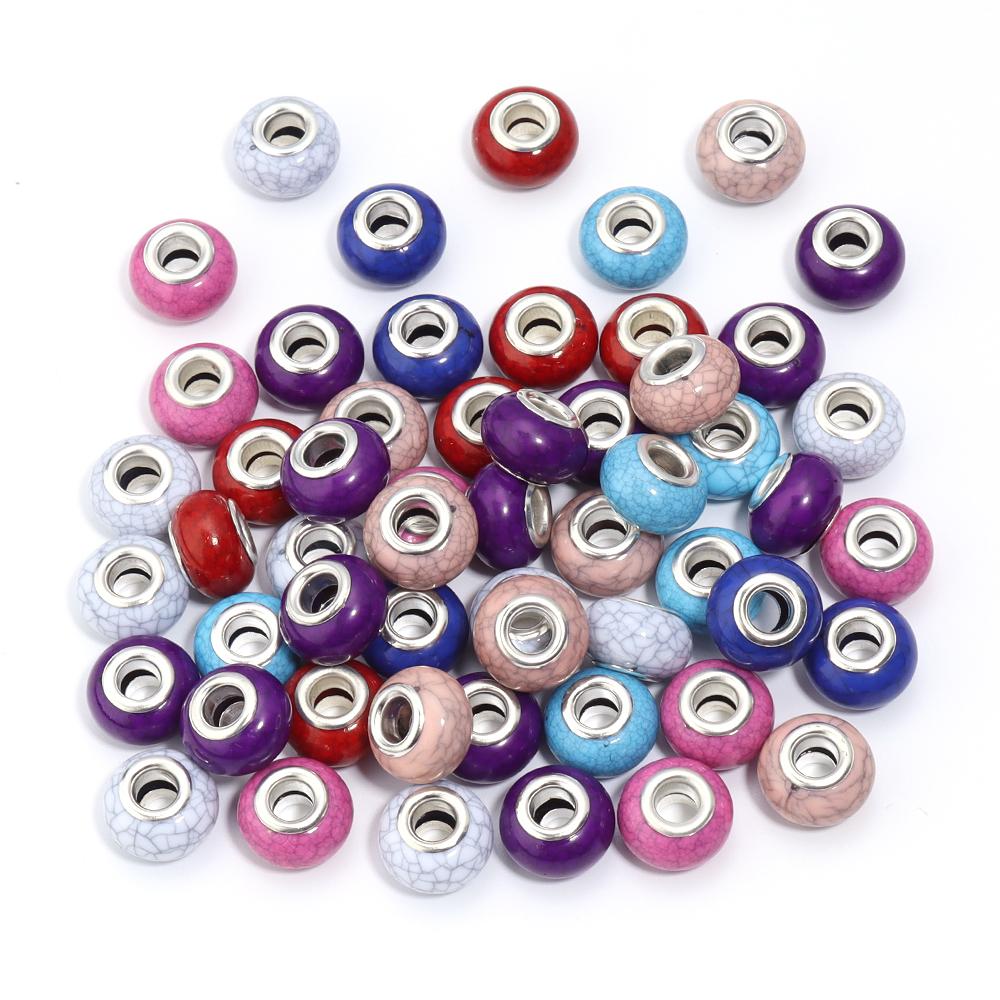 20pcs/lot Resin Beads 14mm Colorful Turquoise Lines Large Hole Spacer Beads For Jewelry Making DIY Necklace Bracelet Accessories