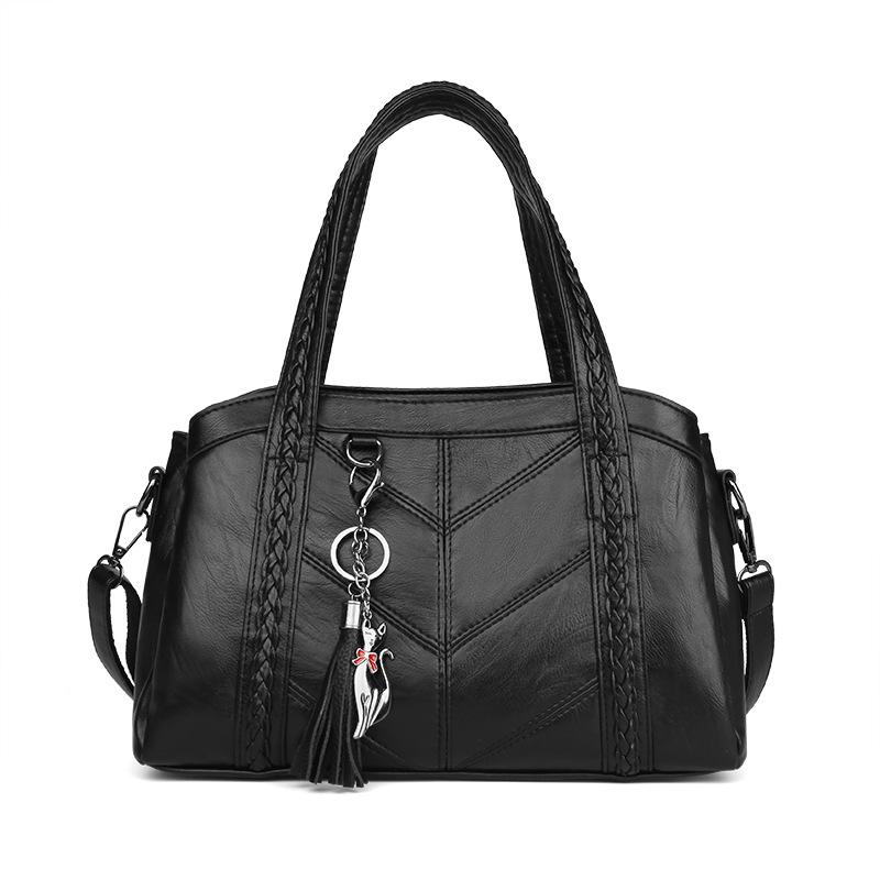 

Женская сумка для мамы среднего возраста Простая женская сумка в стиле ретро Сумка из мягкой кожи Большая вместительная сумка через плечо чёрный