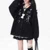 Subculture Wear Skull Cat Ears Hooded Jacket Women Autumn and Winter Fleece Loose Casual Lazy Grey Sweater Women