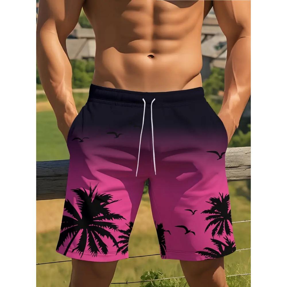 Trendy Palm Tree Pattern Beach Shorts For Men Fashion Summer Holiday Vacation 3D Printed Short Pant Casual Oversized Board Short