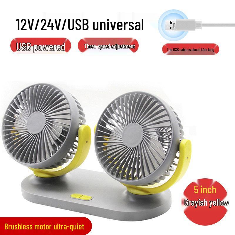 Adjustable Dual-Head Mini Car Fan for Summer