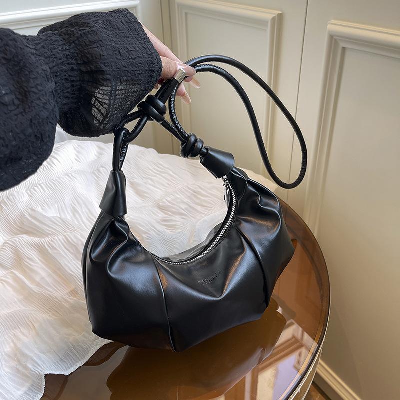 

2025 лето новый нишевый дизайн тренд простой однотонный сумка-рог модная сумка через плечо мессенджер для通勤 для женщин чёрный