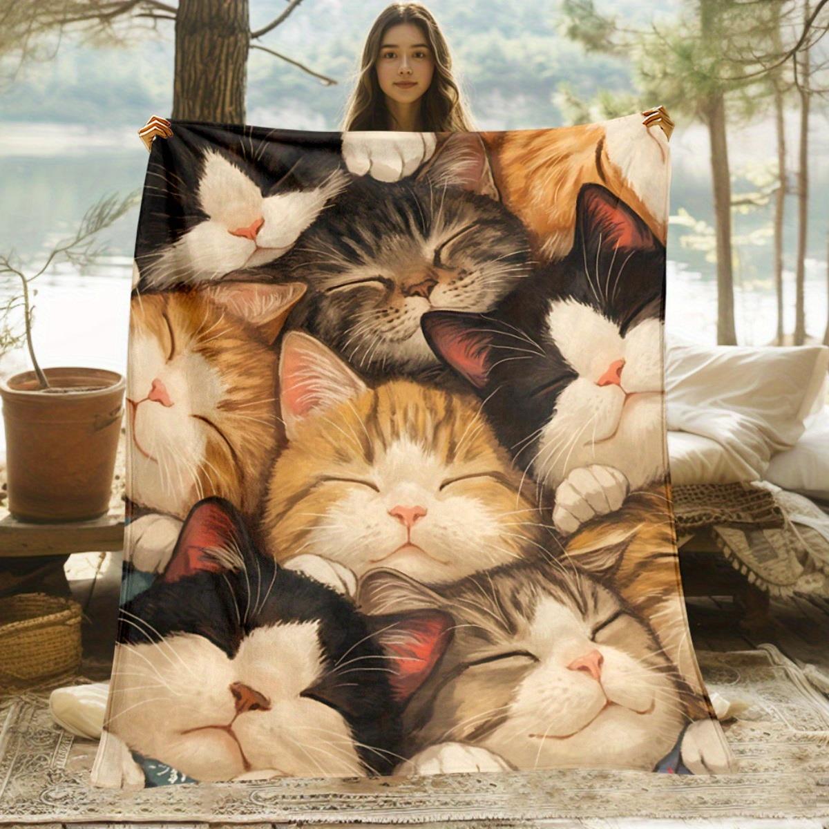 

Sleeping Cat Pattern Flannel printed blanket suitable for all seasons suitable for living room office sofa and travel 180x250CM 75x100cm (30x40inch)