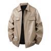 Men's leather jacket spring and autumn new lapel loose casual coat khaki black versatile short jacket men