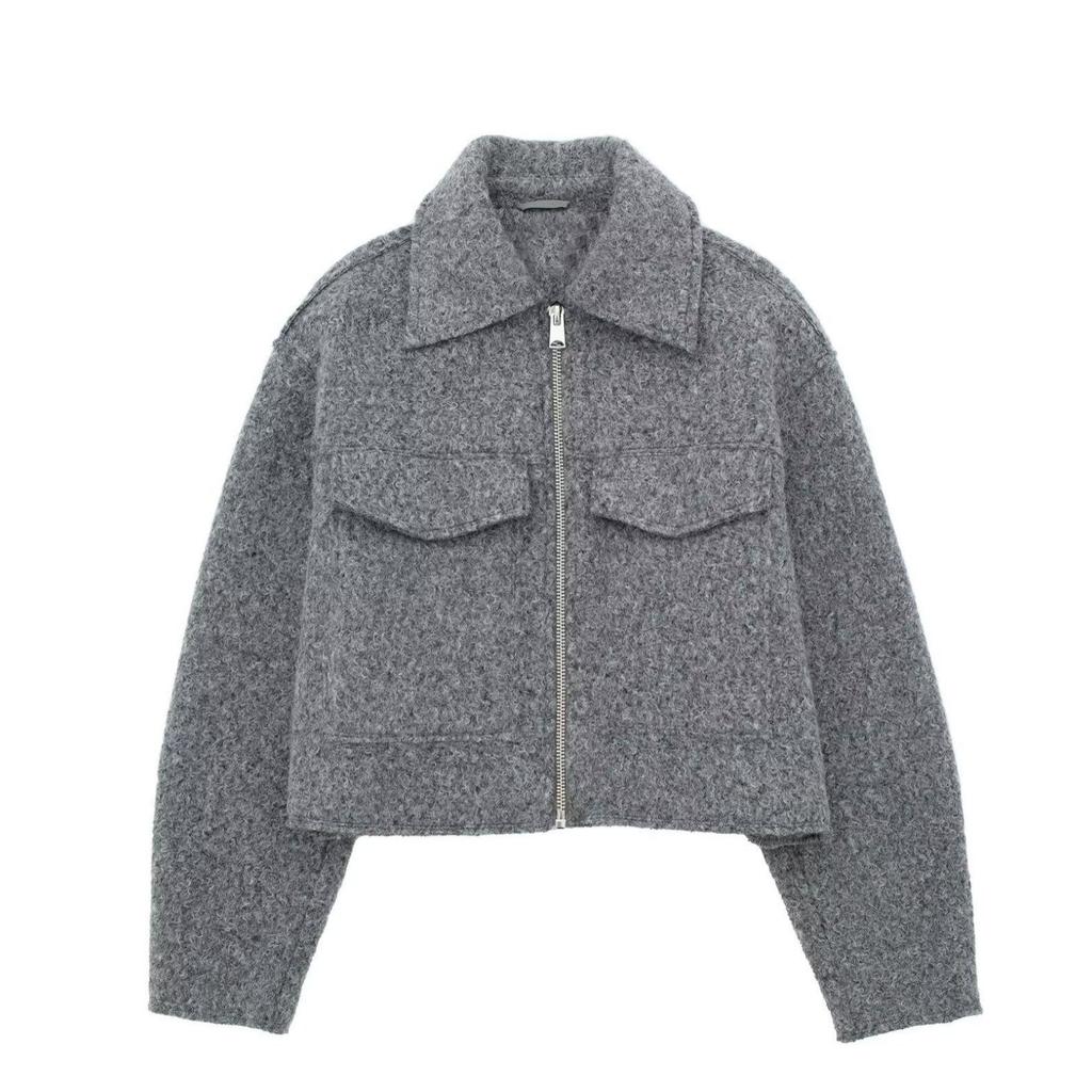 2024 Autumn/Winter Women's Casual Tweed Jacket with Lapel and Pocket