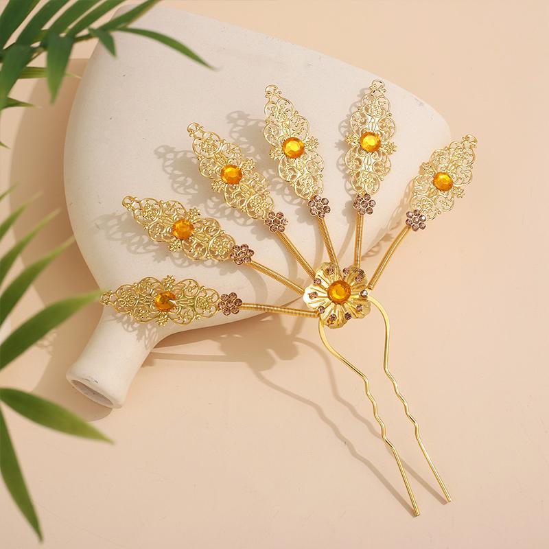 1PC Elegant Performance Flower Soft Gloss Alloy Hairpin Ethnic Style Hairpin