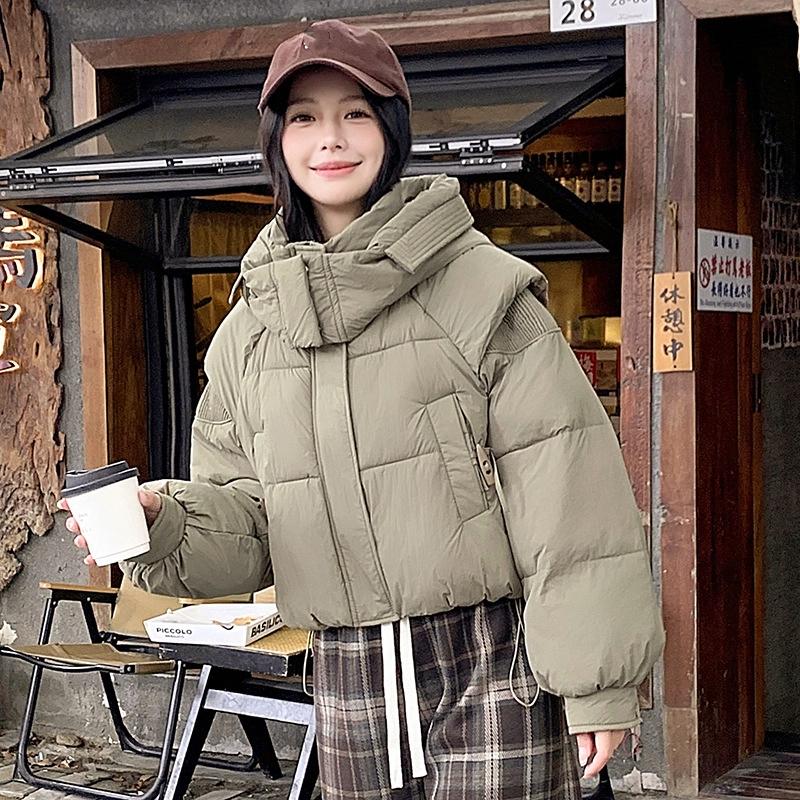 Dames Kort Hette Vindtett Tykk Varm Vinterjakke