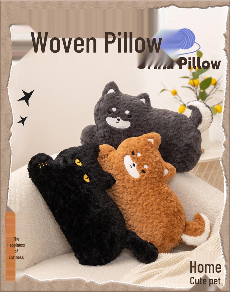 Creative Cartoon Corgi & Black Cat Animal Pillow - Long Lumbar Support Cushion for Sofa or Dorm