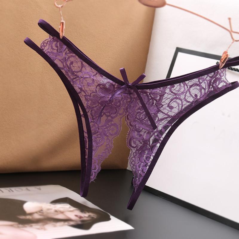 Sexy Lingerie Women's Panties Crotch Opening Transparent G-strings Thongs Solid Bowknot Underwear for Women Lace Pantys
