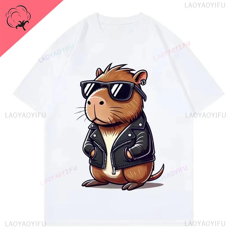 Fashion Cool Capybara Cute Animal Graphic Tshirt High Street Trend Short Sleeve Tshirt Men Female Casual Loose Printed Tshirts