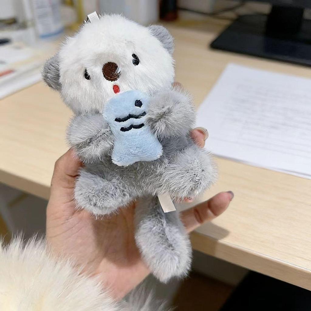 Cute Otter Plush Keychain: Fish-Hugging Doll Ornament