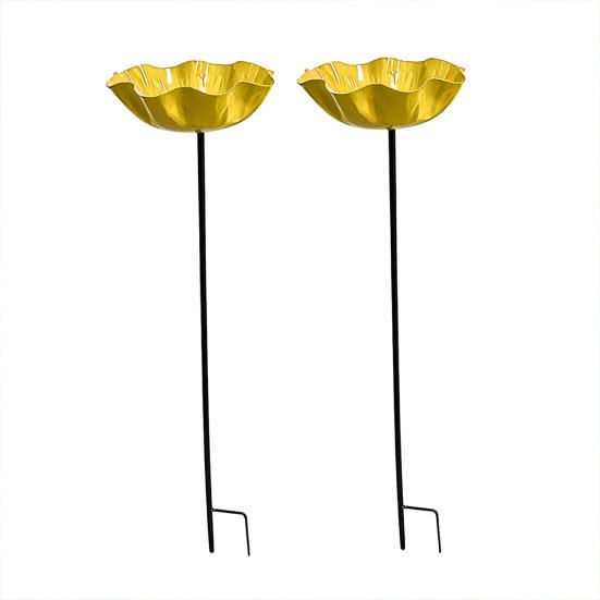 2Pcs Metal Flower Garden Stakes, Decorative Bird Bath, Outdoor Bee Watering Station, Flower Design Water Feeder Bath Bowl for Bees Butterflies