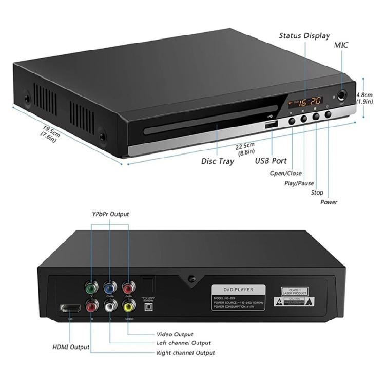 Hochklarer DVD-Player für IntelligentTV 1080P Ausgang USB-Eingang Unterstützung mit Fernbedienungsfunktion für kleine Räume