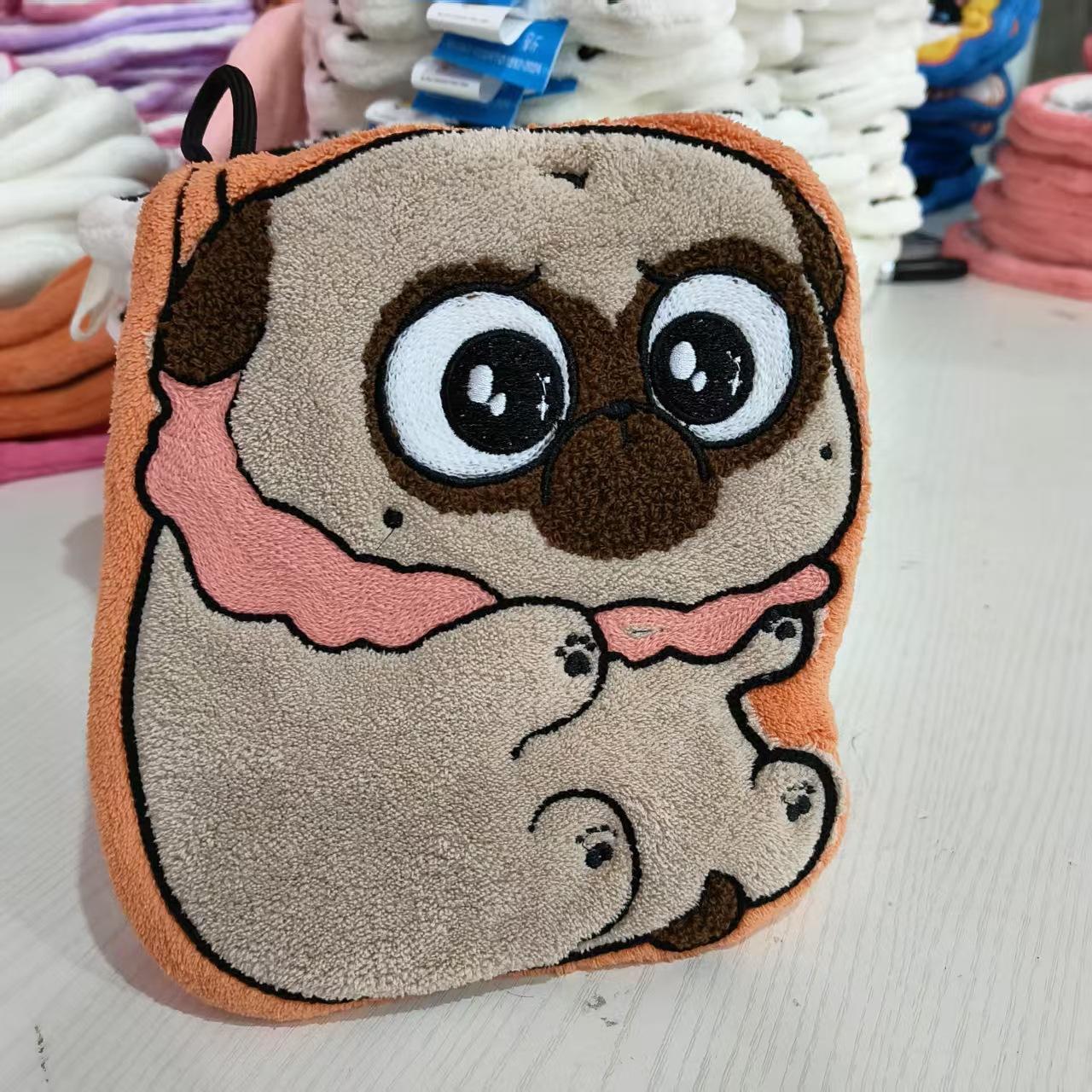 

Double-layer thickened coral fleece cartoon cute big-eyed dog hanging hand towel soft absorbent quick-drying household kitchen Separate OPP Bag Packaging