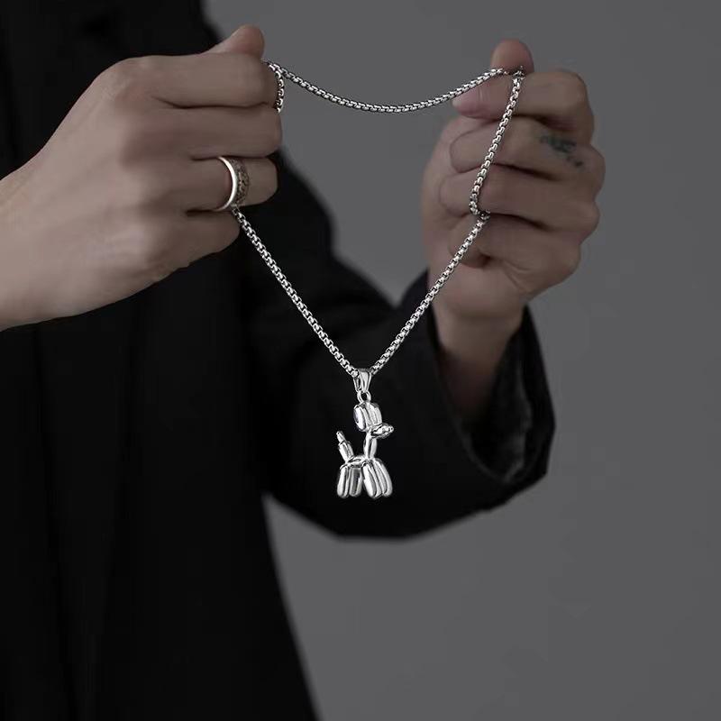 Bungee Jumping Balloon Dog Necklace: Punk Hip Hop Titanium Steel Sweater Chain for Couples with Accessories