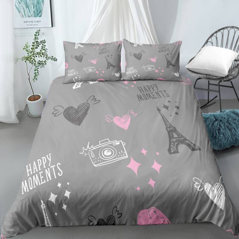 3D Digital Printing Quilt Set Three-Piece British Retro Style