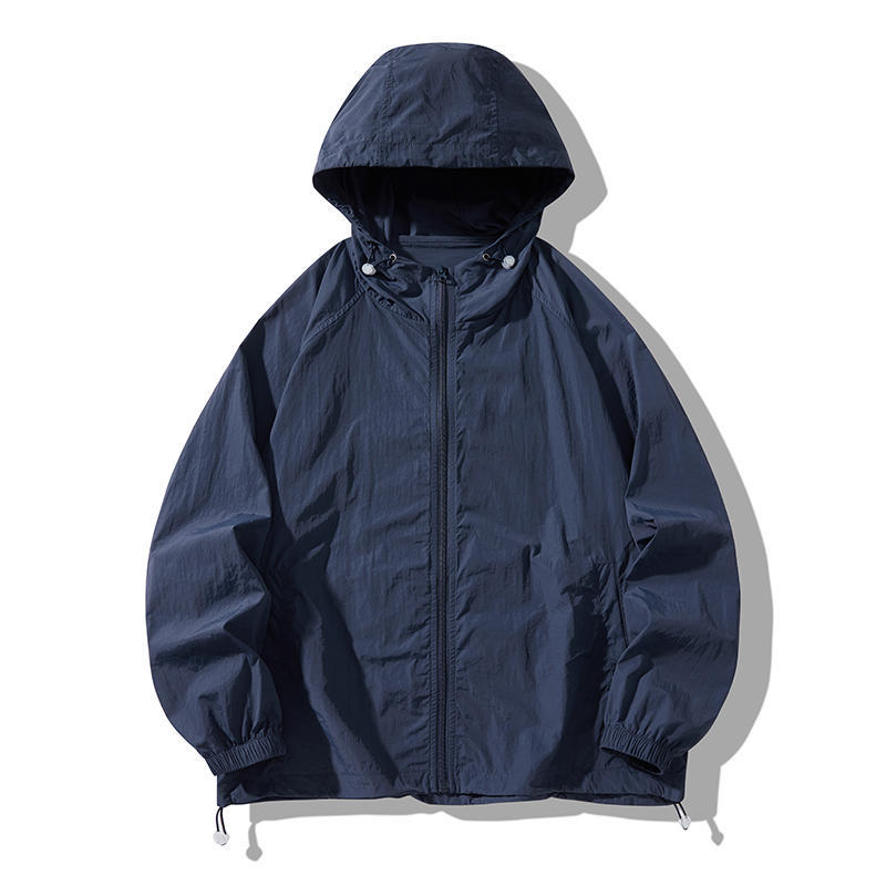Sommer Kapuzenjacke Dünn Herren Wasserdicht Sonnenschutz Kleidung Durchgehender Reißverschluss Schnelltrocknend Skin Schwarz Windjacke