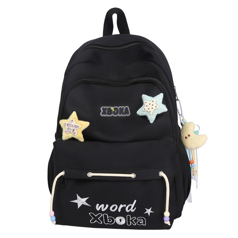 Schoolbag High Value Solid Color Backpack Large Capacity College Style Schoolbag Female Junior High School Students Cute Letter Embroidered Student