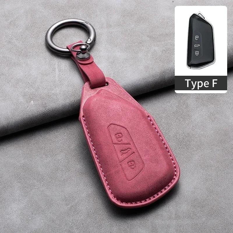 Leather Car Key Case Cover Fob Keychain For Vw Volkswagen Golf 7 Mk7 Tiguan Mk2 For Ateca Leon Fr Ibiza Skoda Octavia Kodiaq