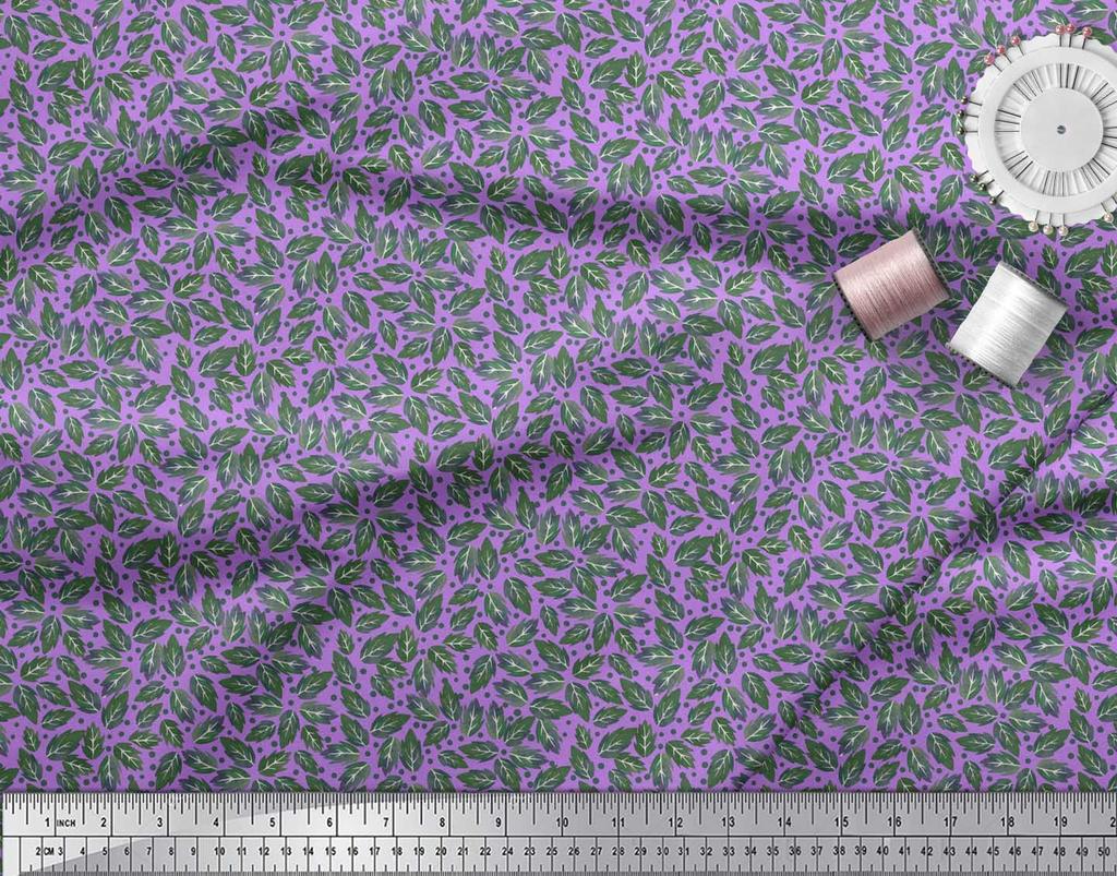 Soimoi Purple Poly Crepe Fabric Rose Leaves Print Fabric by the metre 42 Inch