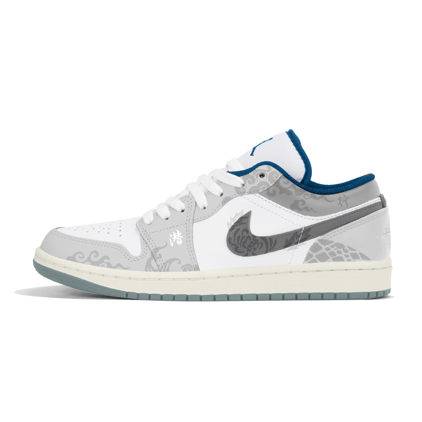

Jordan Air Jordan 1 Cushioning, Wear Resistant Low top Vintage Basketball Shoes Unisex Gray White FN5214-141(Team210-) 44