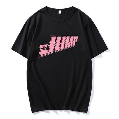 Black and Pink Jump Single Print T-shirt Korean Fashion Girls Band Tshirts Unisex Streetwear Casual Loose Short Sleeve T Shirts