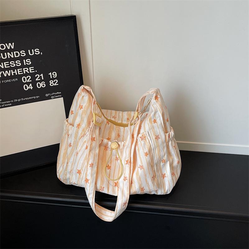

Striped Star Canvas Bag Large Capacity Crossbody Bag Commuter Tote Bag Korean Ins Shoulder Bag Soft Cloud Bag With Drawstring жёлтый