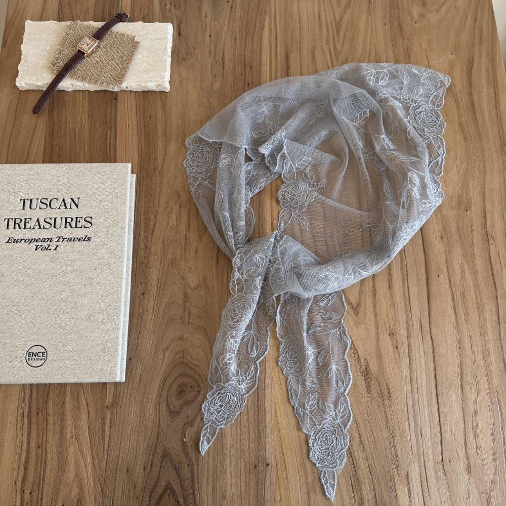 

Breathable Mesh Rose Scarf Three-Dimensional Rose Silk Scarf French Style Triangle Scarf Women