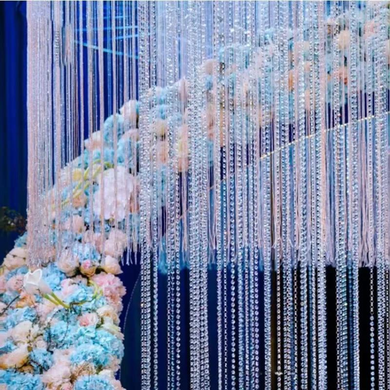 Long Octagon Beads With Silver Rings Hooks Crystal Chandelier Chain Garland For Transparent Crystal Beaded Curtain