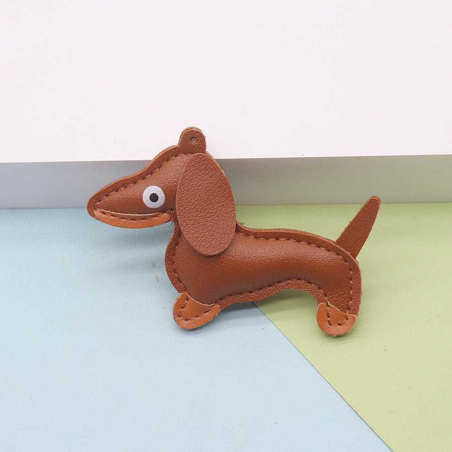 Mini Dachshund Leather Keychain Pendant Small