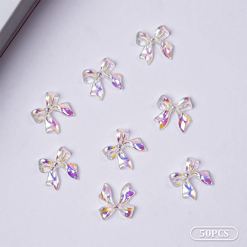 

50Pcs Auroras Bowknot 3D Nail Art Decoration Resin Nail Charms Jelly Color Glitter Nail Ribbon Bows Butterfly Diy Manicure Salon белый