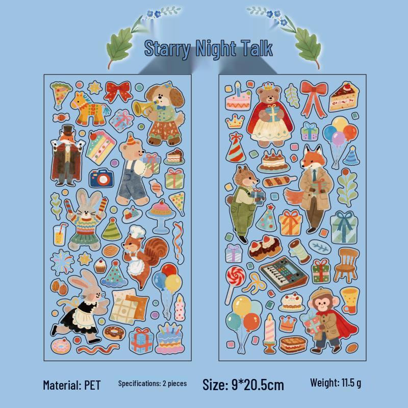 

Yuxian Moritomo Monogatari Pet Cut-Out Stickers - Cute Cartoon DIY Journal & Phone Case Decor, 2 Sheets, 6 Styles