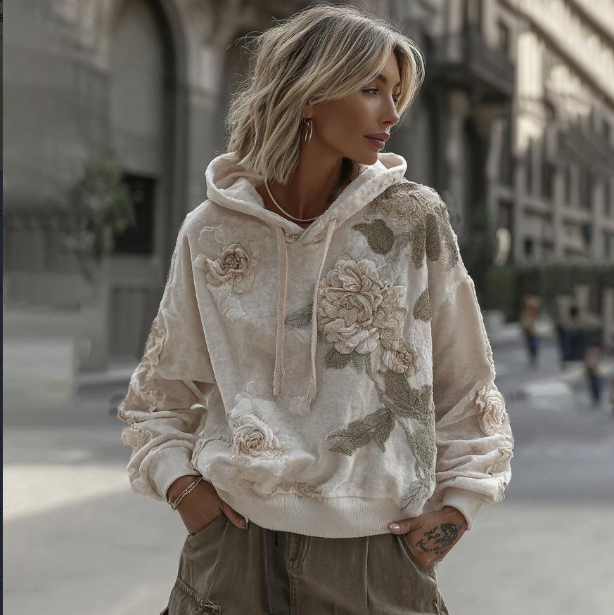 Women's Hooded Long Sleeve Sweatshirt Regular Fit Vintage Style 3D Digital Printed Thick Pullover Hoodie Bohemian Winter Casual Top