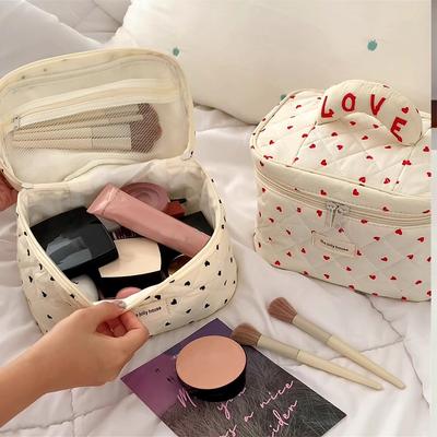 Borsa Porta Cosmetici Stampa Cuori Borsa Trucco Portatile Carina Grande Capacità Beauty Case da Viaggio Portatile Tasca con Cerniera
