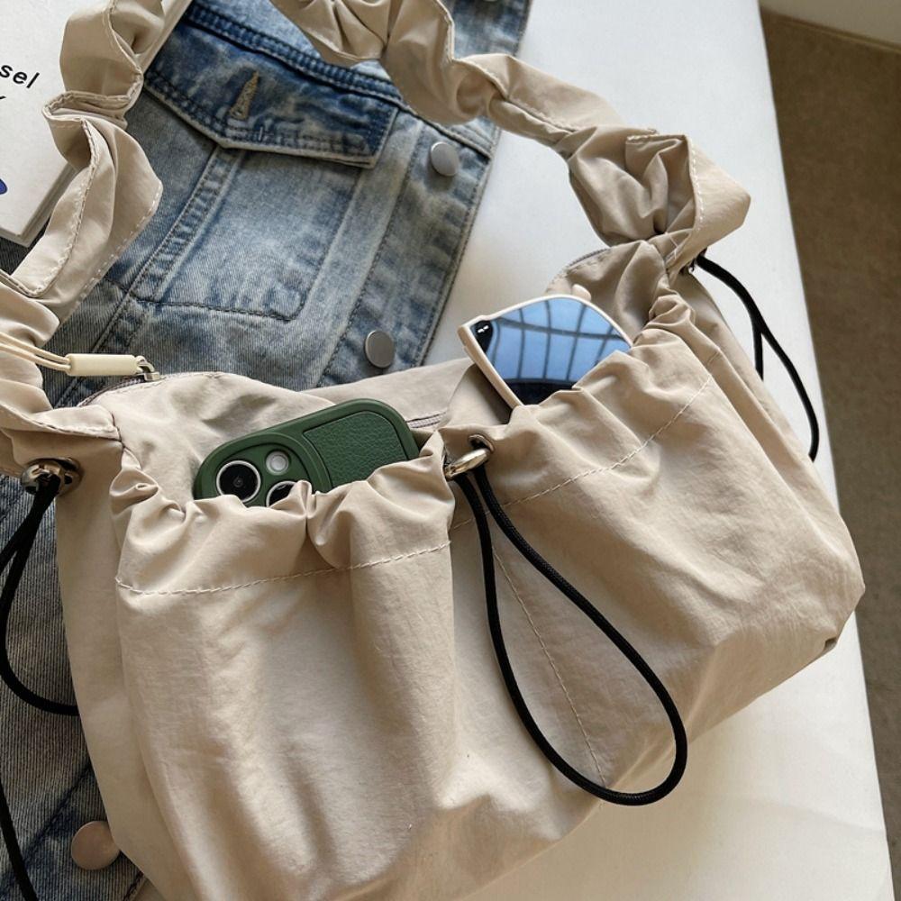 Pleated Nylon Shoulder Bag Handbag Drawstring Bag Cute Oxford Cloth Crossbody Bag  Student