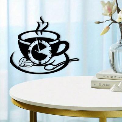 Vintage Industrial Metal Coffee Cup Wall Clock Powder Coated Rustic Home Bar Decor Holiday Gift