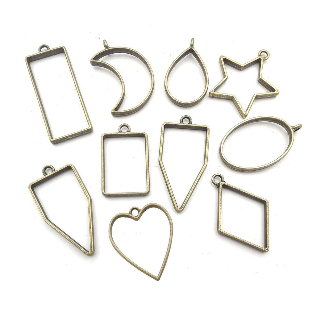 30-Piece Geometric Epoxy Bezel Pendant Frame Set: Heart & Rhombus Shapes for UV Resin