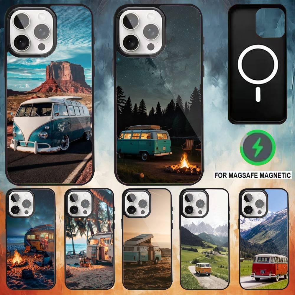Combi Van Car Outdoor Camping Phone Case For iPhone17,16,15,14,13,12,11 Plus,Pro Max Magnetic Magsafe Wireless Charging