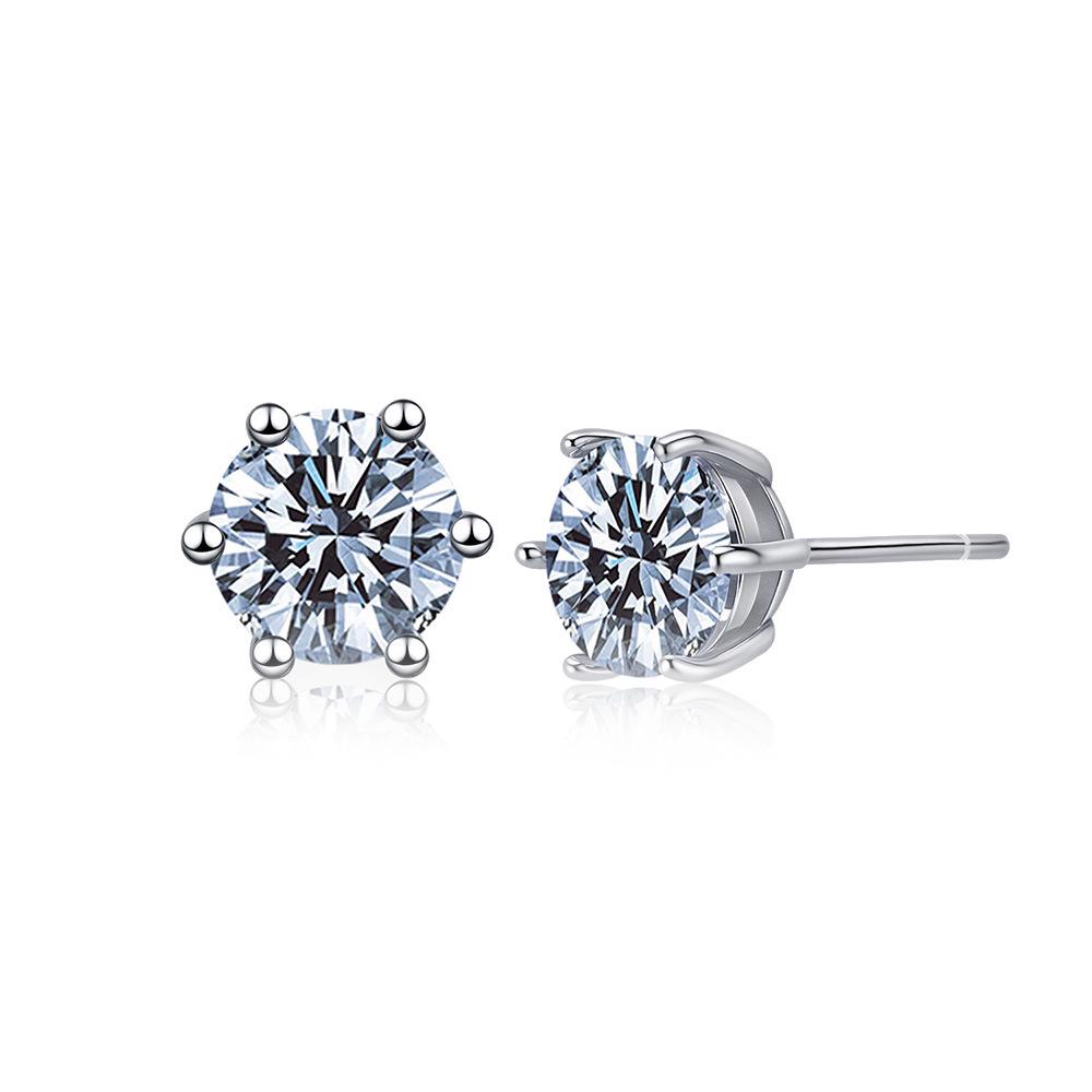 S925 Sterling Silver Six-Prong Simulated Diamond Stud Earrings – Unisex, Versatile Design