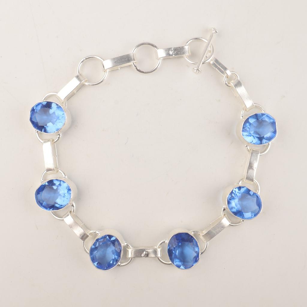 Natural Tanzanite Gemstone 925 Sterling Silver Jewelry Handcrafted Bracelet 9" RB-6-19