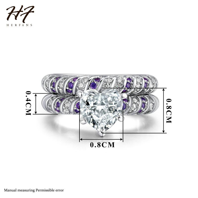 Romantic Heart Shaped 2 Pieces Ring Sets for Women Sliver Color AAA+ Cubic Zirconia Wedding Fashion Jewelry Xmas Gift DD027